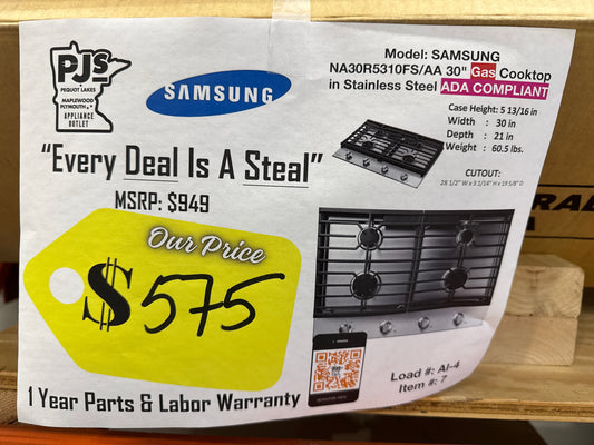 SAMSUNG NA30R5310FS 30" Gas Cooktop in Stainless Steel **New In Box**