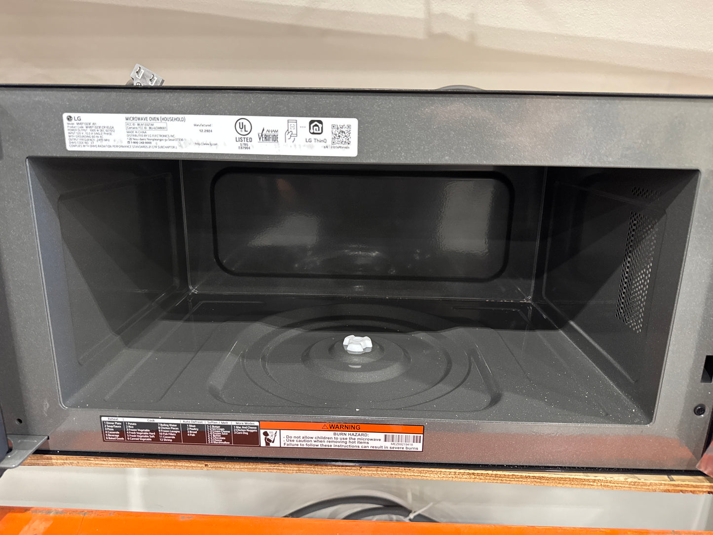 LG MVEF1323F 30 Inch LOW PROFILE Over-the-Range Smart Microwave Oven with 1.3 cu. ft. Capacity, 4 Speed 400 CFM Exhaust, SmoothTouch™ Glass Controls, Scan-To-Cook, EasyClean® Interior, and Child Lock