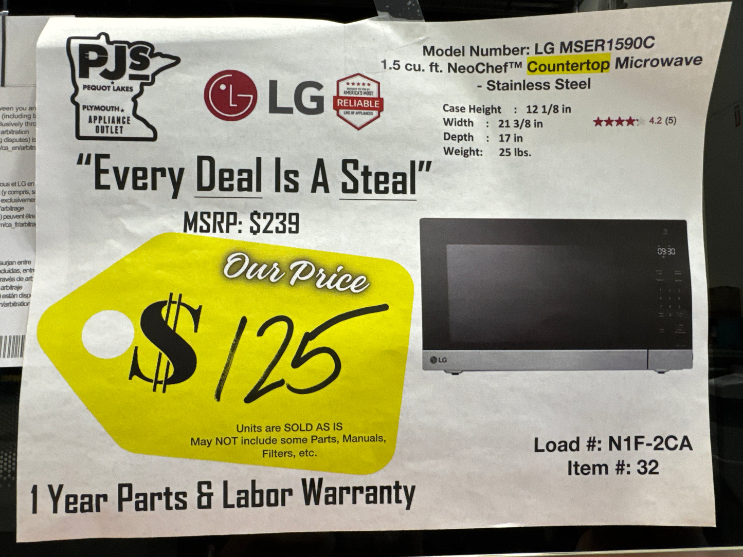 LG MSER1590C  1.5 cu. ft. NeoChef™ Countertop Microwave - Stainless Steel