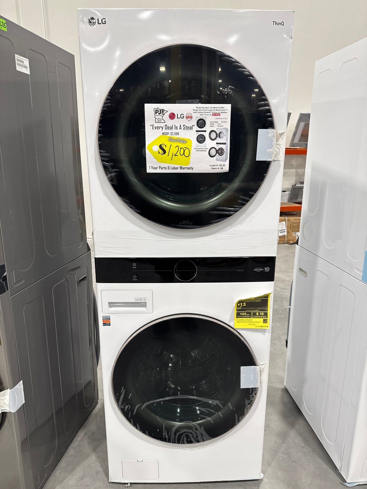 LG WKG101HWA 27 Inch Smart Gas WashTower with 4.5 Cu. Ft. Washer Capacity, 7.4 Cu. Ft. Dryer Capacity, Single Unit WashTower™ Design, Built-In Intelligence, Allergiene™ Wash Cycle, Sensor Dry, and ENERGY STAR® Certified