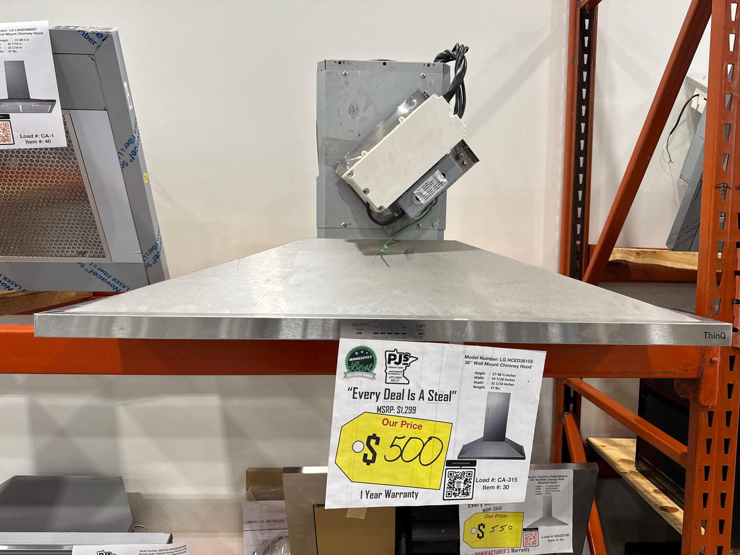 LG HCED3615S 36 Inch Wall Mount Range Hood with 5 Speed 600 CFM Internal Blower, Dishwasher Safe Mesh Filters, Dual Level LED Lighting, and RoHS Compliant: Stainless Steel