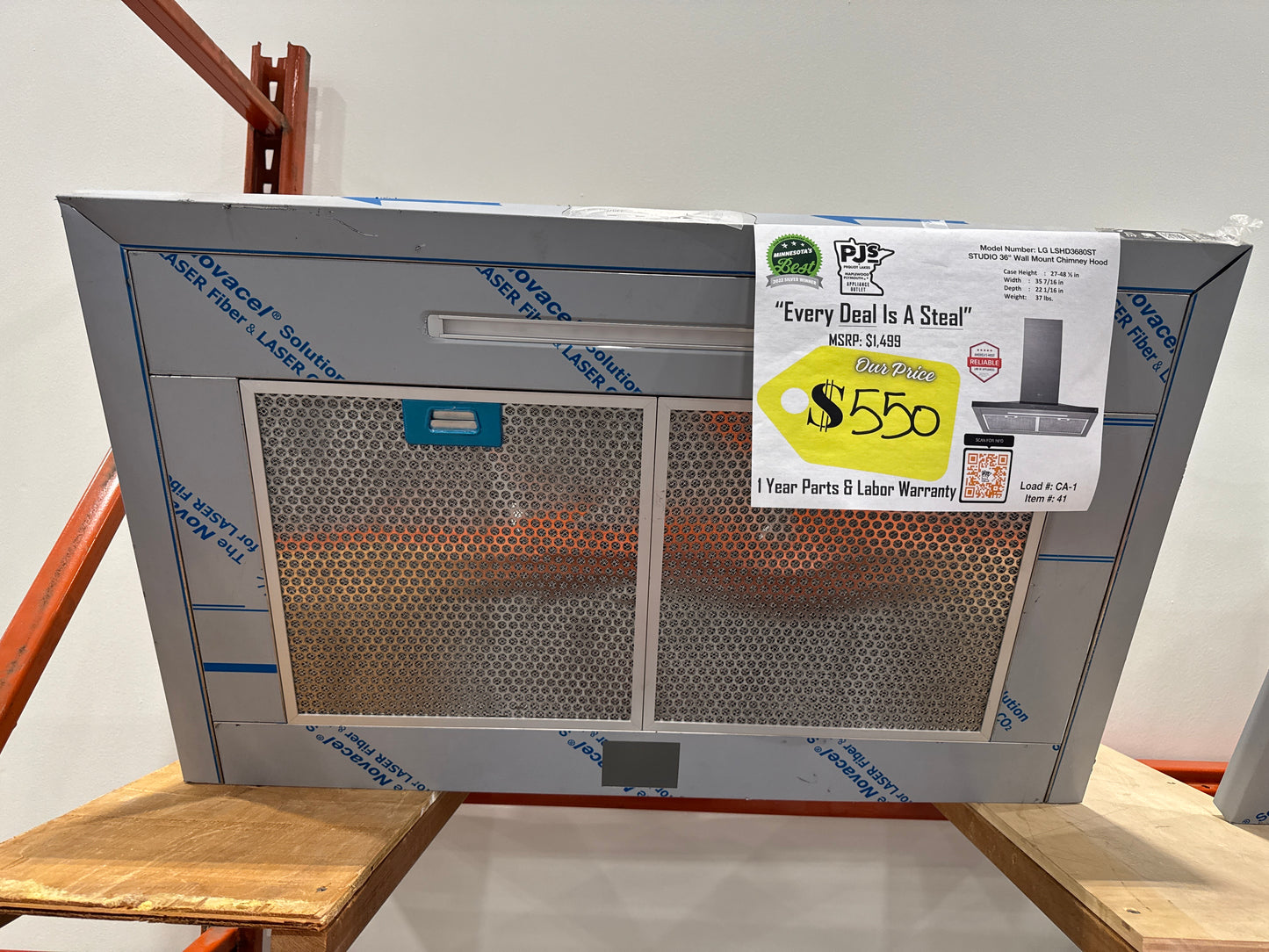 LG Studio LSHD3680ST 36 Inch Wall Mount Smart Chimney Hood with 600 CFM Internal Blower, Wi-Fi, IR Touch Controls, LED Lighting, Mesh Filters, Low-Profile Body, and RoHS Compliant: Stainless Steel