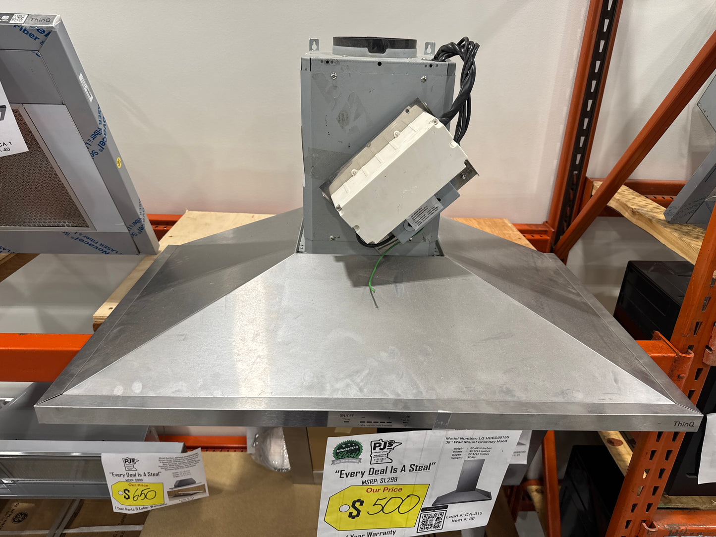 LG HCED3615S 36 Inch Wall Mount Range Hood with 5 Speed 600 CFM Internal Blower, Dishwasher Safe Mesh Filters, Dual Level LED Lighting, and RoHS Compliant: Stainless Steel