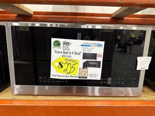 LG MVEL2033F 30 Inch Over-the-Range Smart Microwave Oven with 2.0 cu. ft. Capacity, 400 CFM Exhaust, Sensor Cook, Add 30 Seconds, Quick Defrost, 6-Auto Cook Options, Wi-Fi, Scan-to-Cook, EasyClean®, SmoothTouch™ Controls, and WideView™