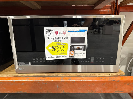 LG MHEC1737F 30 Inch Over-the-Range Smart Microwave Oven with 1.7 cu. ft. Capacity, 300 CFM Exhaust, Air Fry, Convection Cooking, Sensor Cook, Add 30 Seconds, 8 Auto Cook Settings, Wi-Fi, Scan-to-Cook, SmoothTouch™ Controls, and WideView™