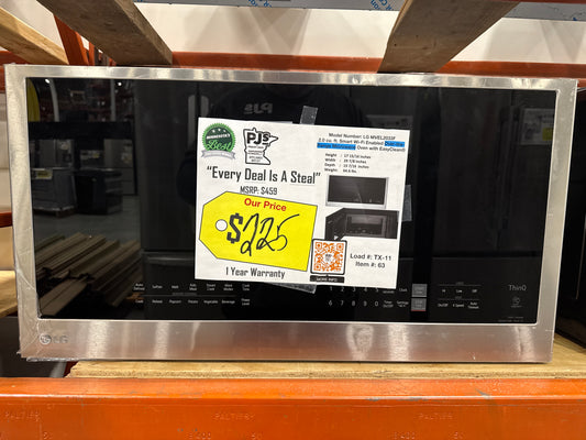 LG MVEL2033F 30 Inch Over-the-Range Smart Microwave Oven with 2.0 cu. ft. Capacity, 400 CFM Exhaust, Sensor Cook, Add 30 Seconds, Quick Defrost, 6-Auto Cook Options, Wi-Fi, Scan-to-Cook, EasyClean®, SmoothTouch™ Controls, and WideView™