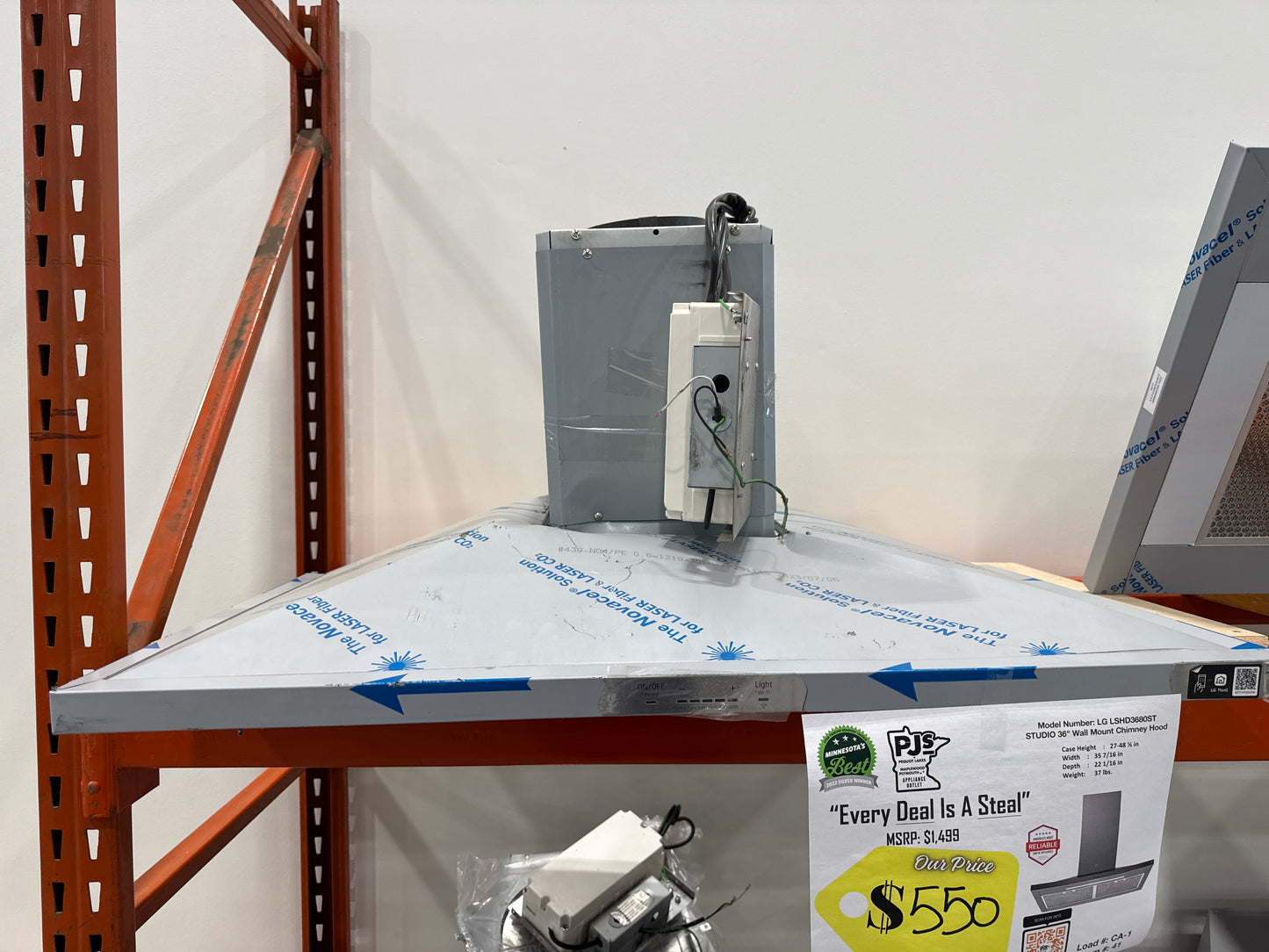 LG Studio LSHD3680ST 36 Inch Wall Mount Smart Chimney Hood with 600 CFM Internal Blower, Wi-Fi, IR Touch Controls, LED Lighting, Mesh Filters, Low-Profile Body, and RoHS Compliant: Stainless Steel