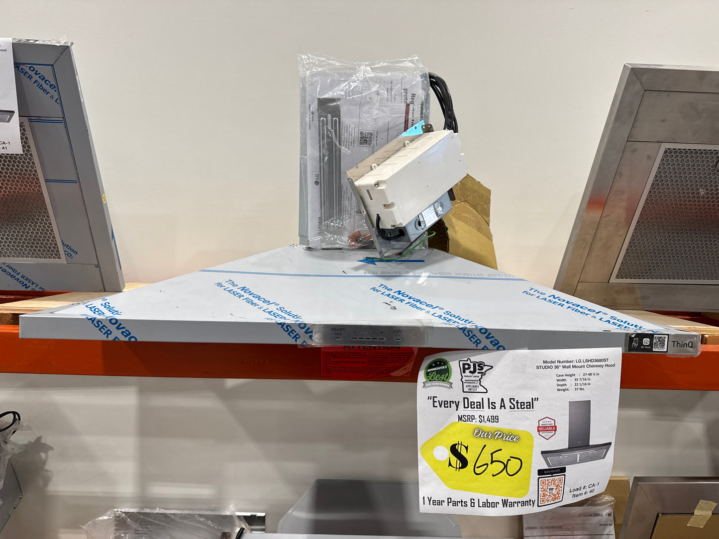 LG Studio LSHD3680ST 36 Inch Wall Mount Smart Chimney Hood with 600 CFM Internal Blower, Wi-Fi, IR Touch Controls, LED Lighting, Mesh Filters, Low-Profile Body, and RoHS Compliant: Stainless Steel