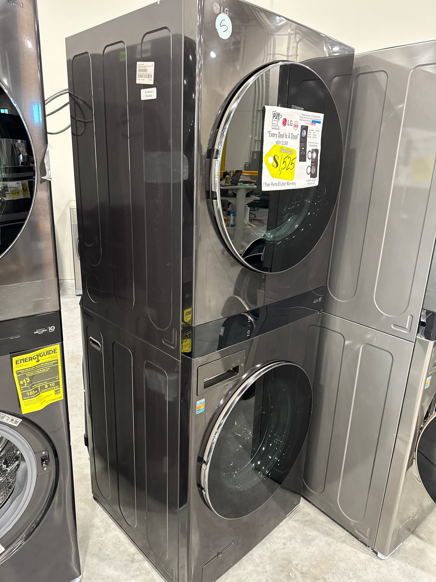 LG WKGX301HBA 27 Inch Smart Gas Single Unit WashTower with 5.0 cu. ft. Washer Capacity, 7.4 cu. ft. Dryer Capacity, AI Sensor Dry, TurboSteam®, Allergiene® Cycle, TurboWash® 360, ezDispense® Dispenser, and ENERGY STAR® Certified