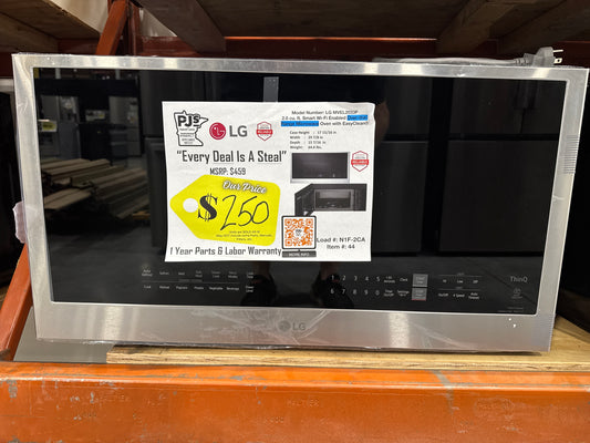 LG MVEL2033F 30 Inch Over-the-Range Smart Microwave Oven with 2.0 cu. ft. Capacity, 400 CFM Exhaust, Sensor Cook, Add 30 Seconds, Quick Defrost, 6-Auto Cook Options, Wi-Fi, Scan-to-Cook, EasyClean®, SmoothTouch™ Controls, and WideView™