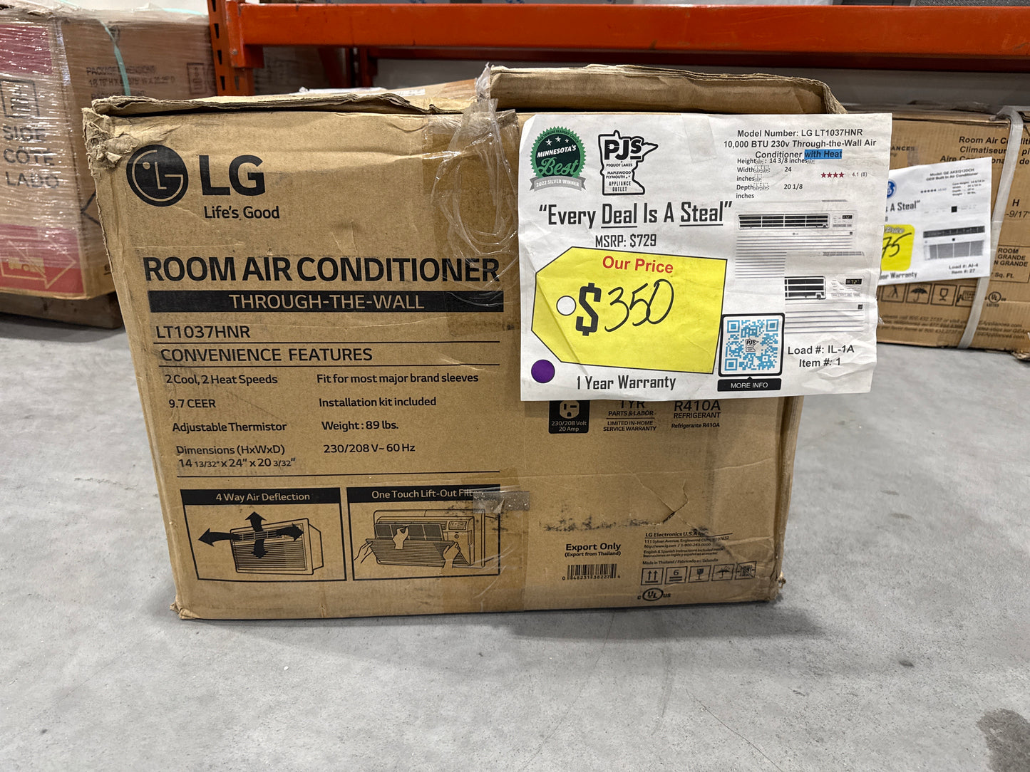 LG LT1037HNR 10,000 BTU Thru-the-Wall Air Conditioner with 11,200 Heating BTU, 24 Hour Timer, Energy Saver, Gold Fin Anti-Corrosion, Wireless Remote, 9.8 EER ,3.2 Pts/Hr Dehumidification and 230/208V