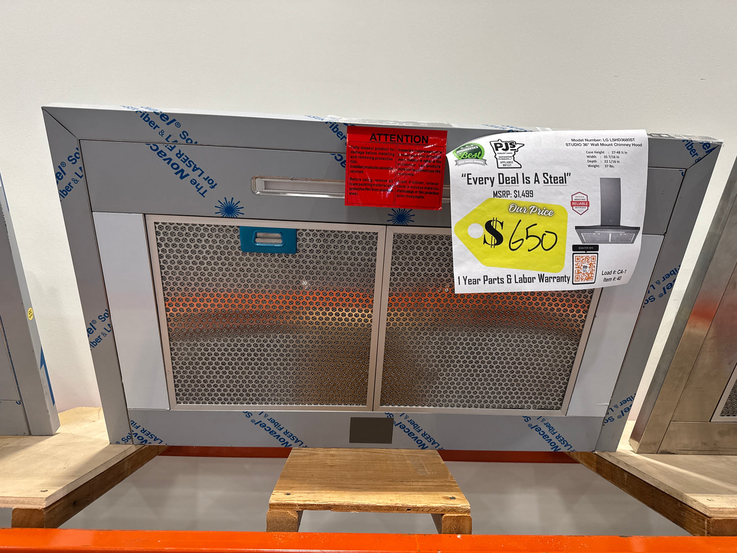 LG Studio LSHD3680ST 36 Inch Wall Mount Smart Chimney Hood with 600 CFM Internal Blower, Wi-Fi, IR Touch Controls, LED Lighting, Mesh Filters, Low-Profile Body, and RoHS Compliant: Stainless Steel