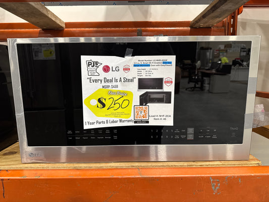 LG MVEL2033F 30 Inch Over-the-Range Smart Microwave Oven with 2.0 cu. ft. Capacity, 400 CFM Exhaust, Sensor Cook, Add 30 Seconds, Quick Defrost, 6-Auto Cook Options, Wi-Fi, Scan-to-Cook, EasyClean®, SmoothTouch™ Controls, and WideView™:
