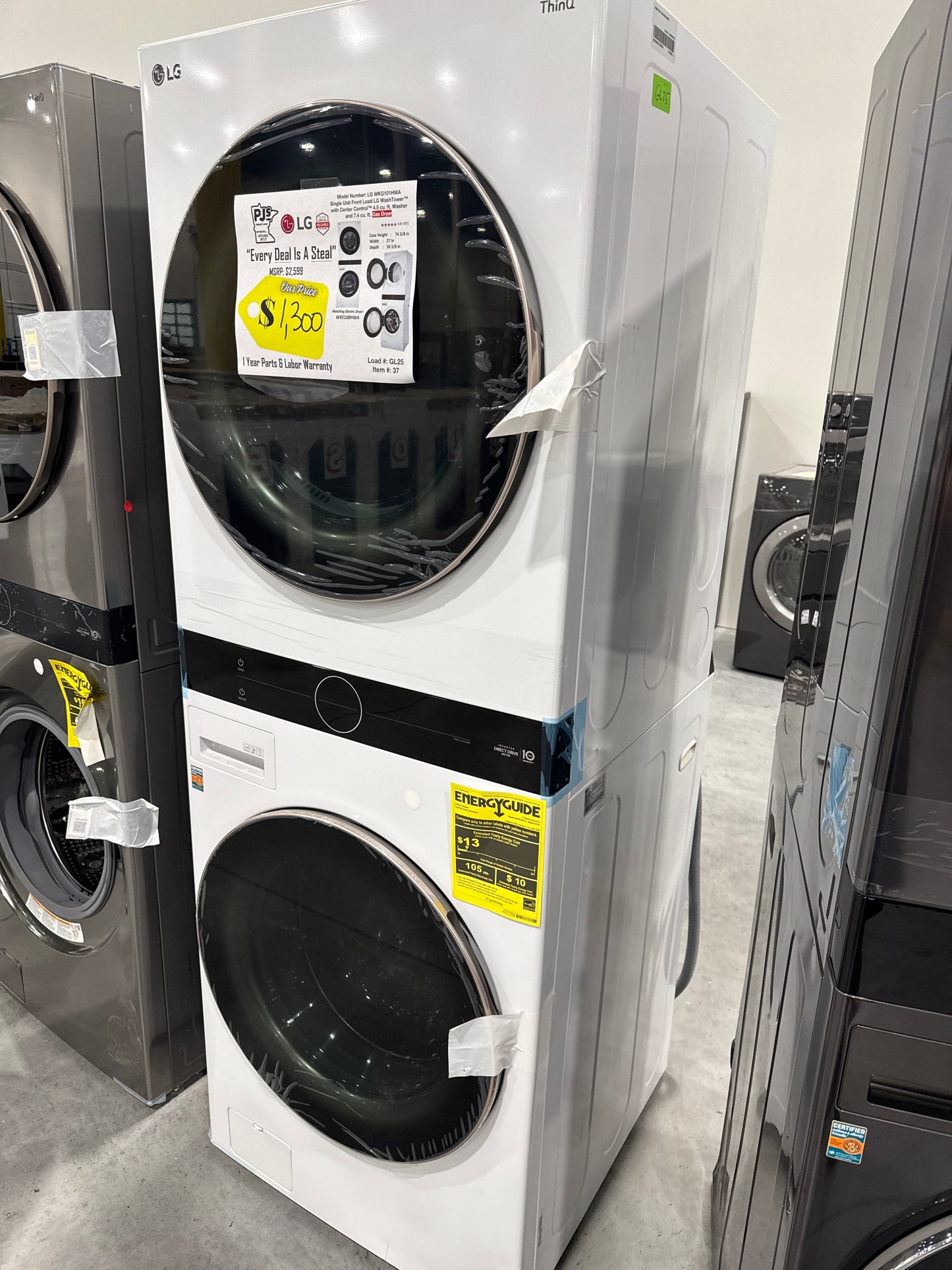 LG WKG101HWA 27 Inch Smart Gas WashTower with 4.5 Cu. Ft. Washer Capacity, 7.4 Cu. Ft. Dryer Capacity, Single Unit WashTower™ Design, Built-In Intelligence, Allergiene™ Wash Cycle, Sensor Dry, and ENERGY STAR® Certified
