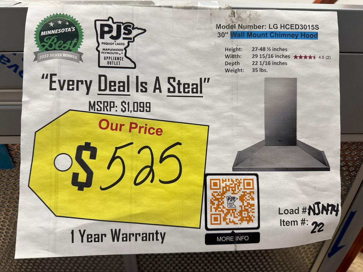 LG HCED3015S 30 Inch Wall Mount Range Hood with 5 Speed 600 CFM Blower, Dishwasher Mesh Filters, Low Profile Body, IR Touch Controls, Dual Level LED Lighting, and UL Listed: Stainless Steel