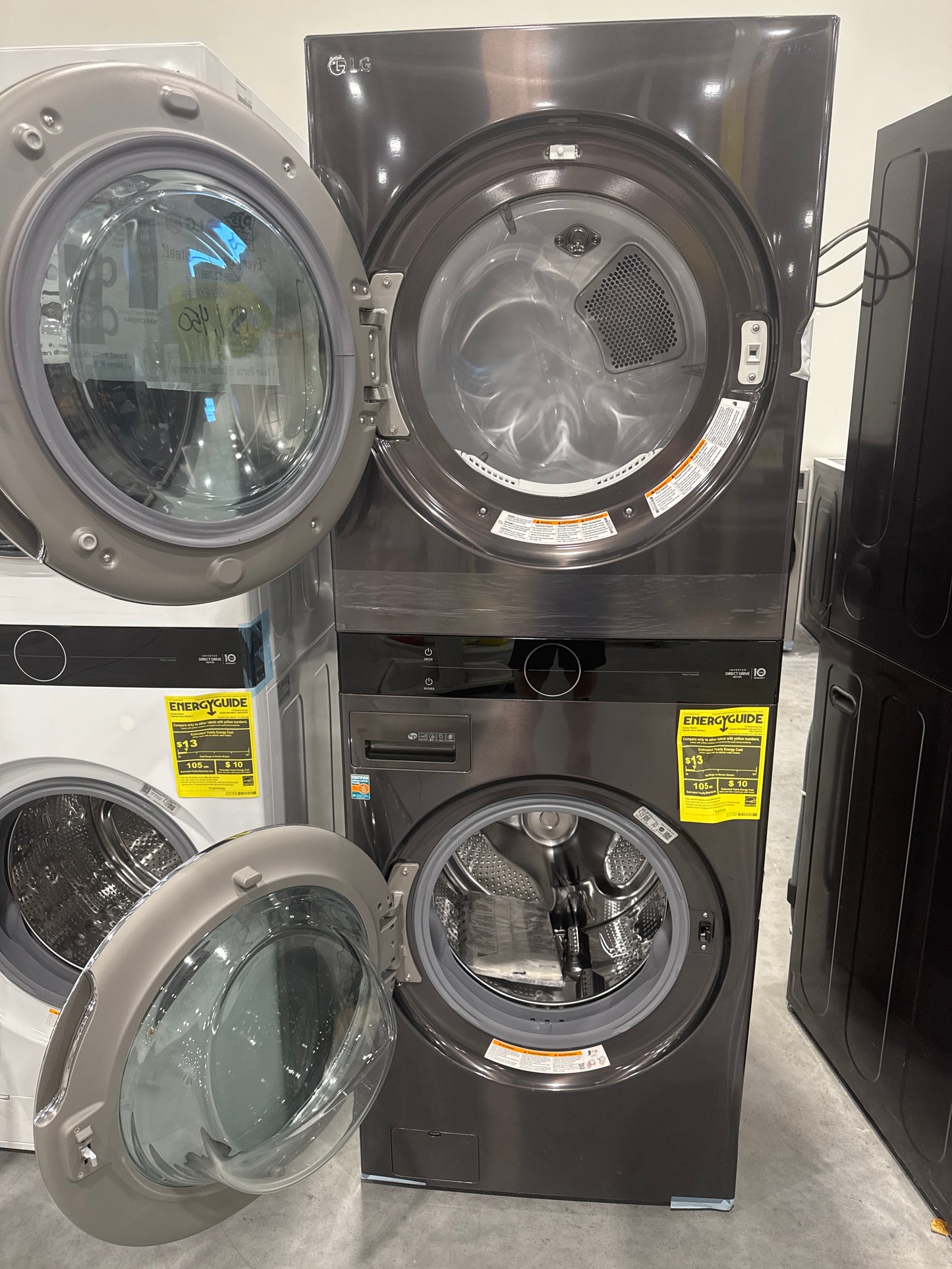 LG WKGX201HBA 27 Inch Smart Gas Wash Tower with 4.5 cu. ft. Washer Capacity, 7.4 cu. ft. Dryer Capacity, TurboWash™360° Technology, Allergiene™ Wash Cycle, LG ThinQ® Technology, AI Fabric Sensor, and ENERGY STAR®: Black Steel