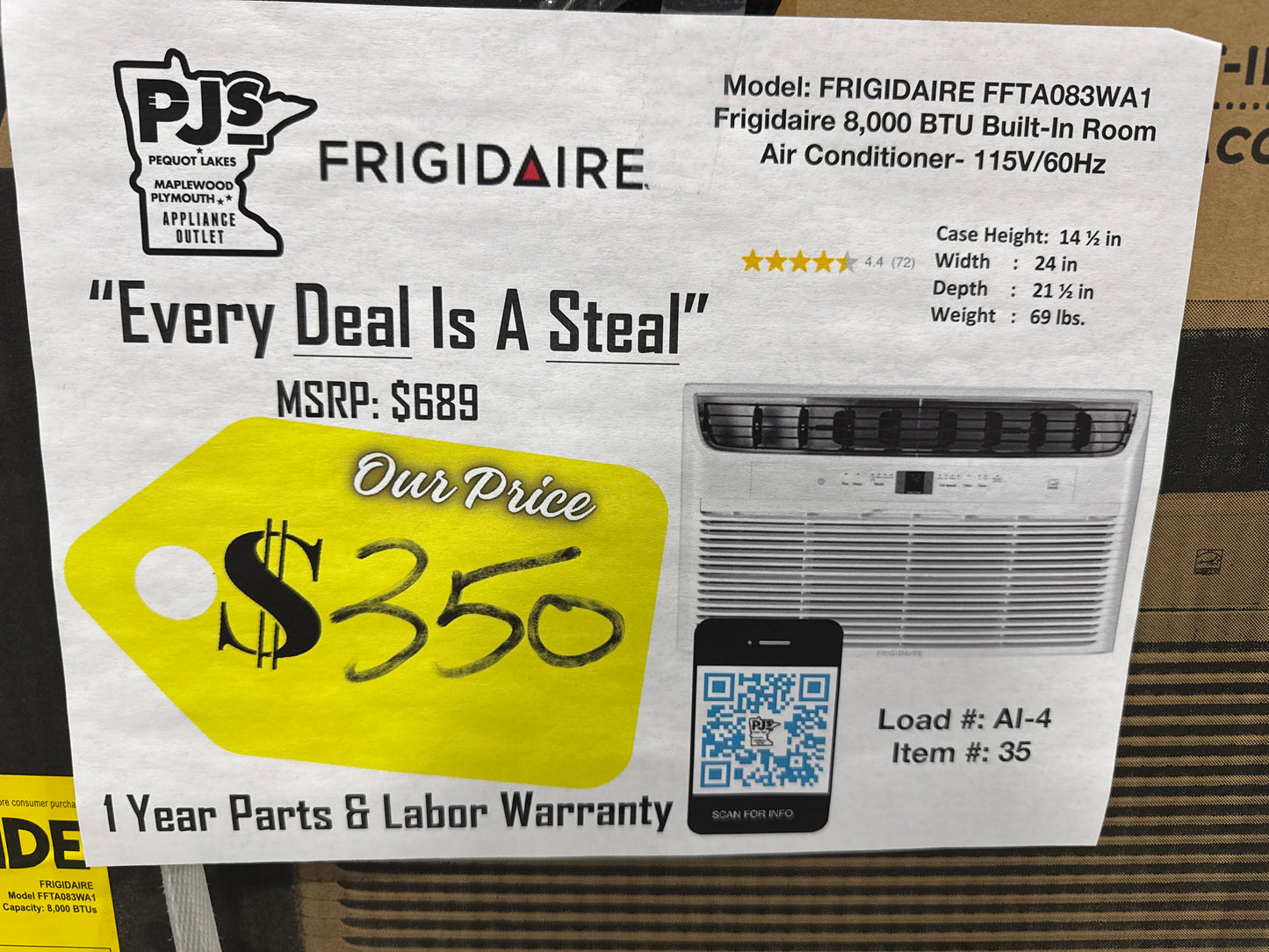 Frigidaire FFTA083WA1 8,000 BTU Built-In/Through the Wall Room Air Conditioner with Automatic Remote Temperature Control, Energy Saver Mode, Programmable Timer, Multi-Speed Fan, Quick Cool &amp; Quick Warm and Remote Control