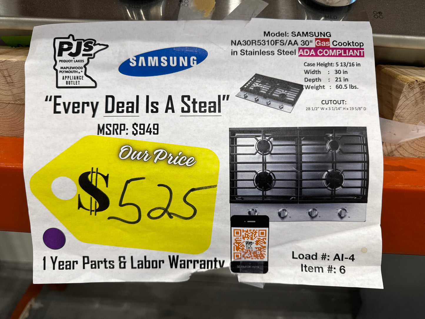 SAMSUNG NA30R5310FS 30" Gas Cooktop in Stainless Steel