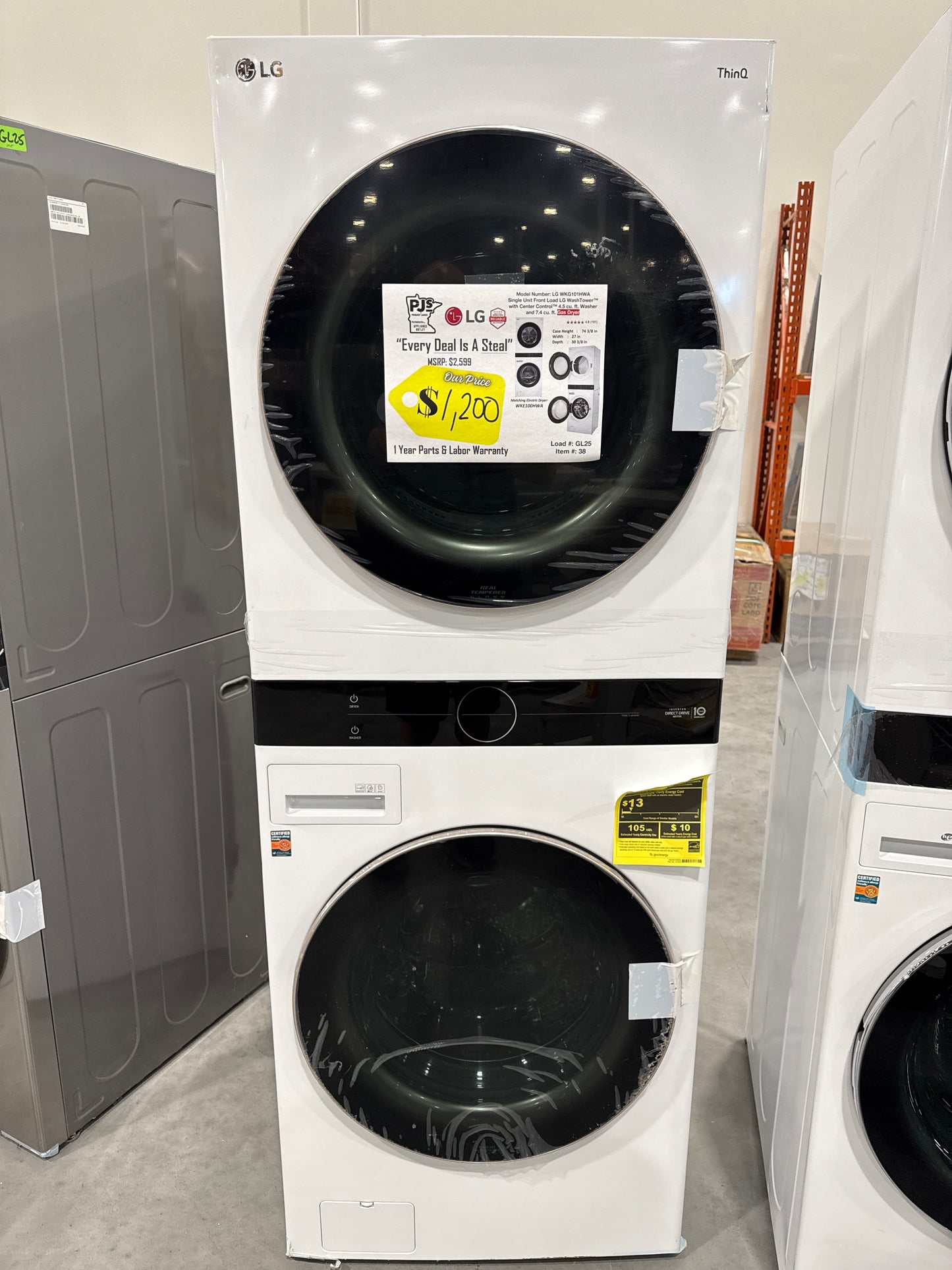 LG WKG101HWA 27 Inch Smart Gas WashTower with 4.5 Cu. Ft. Washer Capacity, 7.4 Cu. Ft. Dryer Capacity, Single Unit WashTower™ Design, Built-In Intelligence, Allergiene™ Wash Cycle, Sensor Dry, and ENERGY STAR® Certified