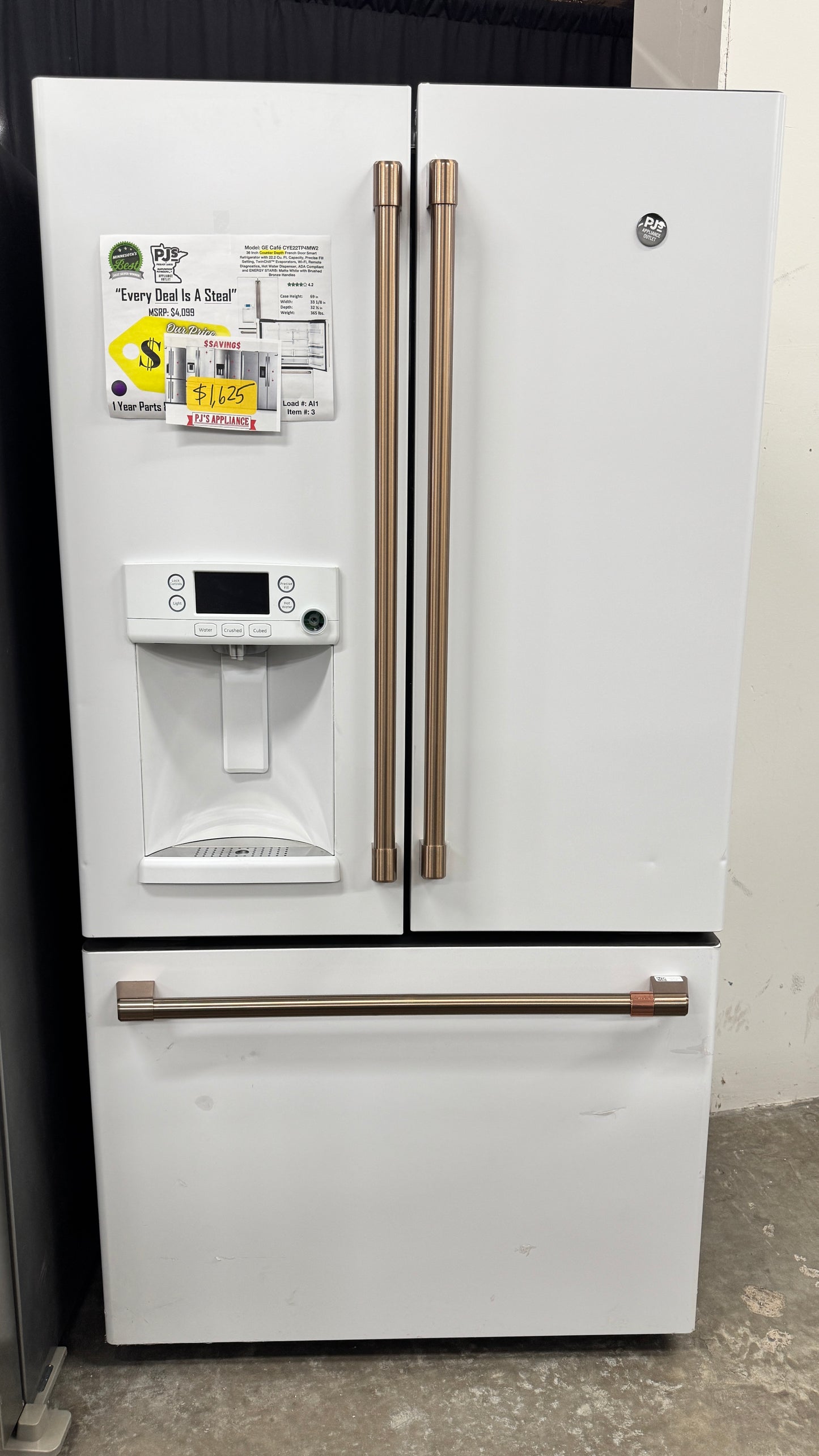 GE Cafe© CYE22TP4MW2 ENERGY STAR 22.2 Cu. Ft. Smart Counter-Depth French-Door Refrigerator with Hot Water Dispenser