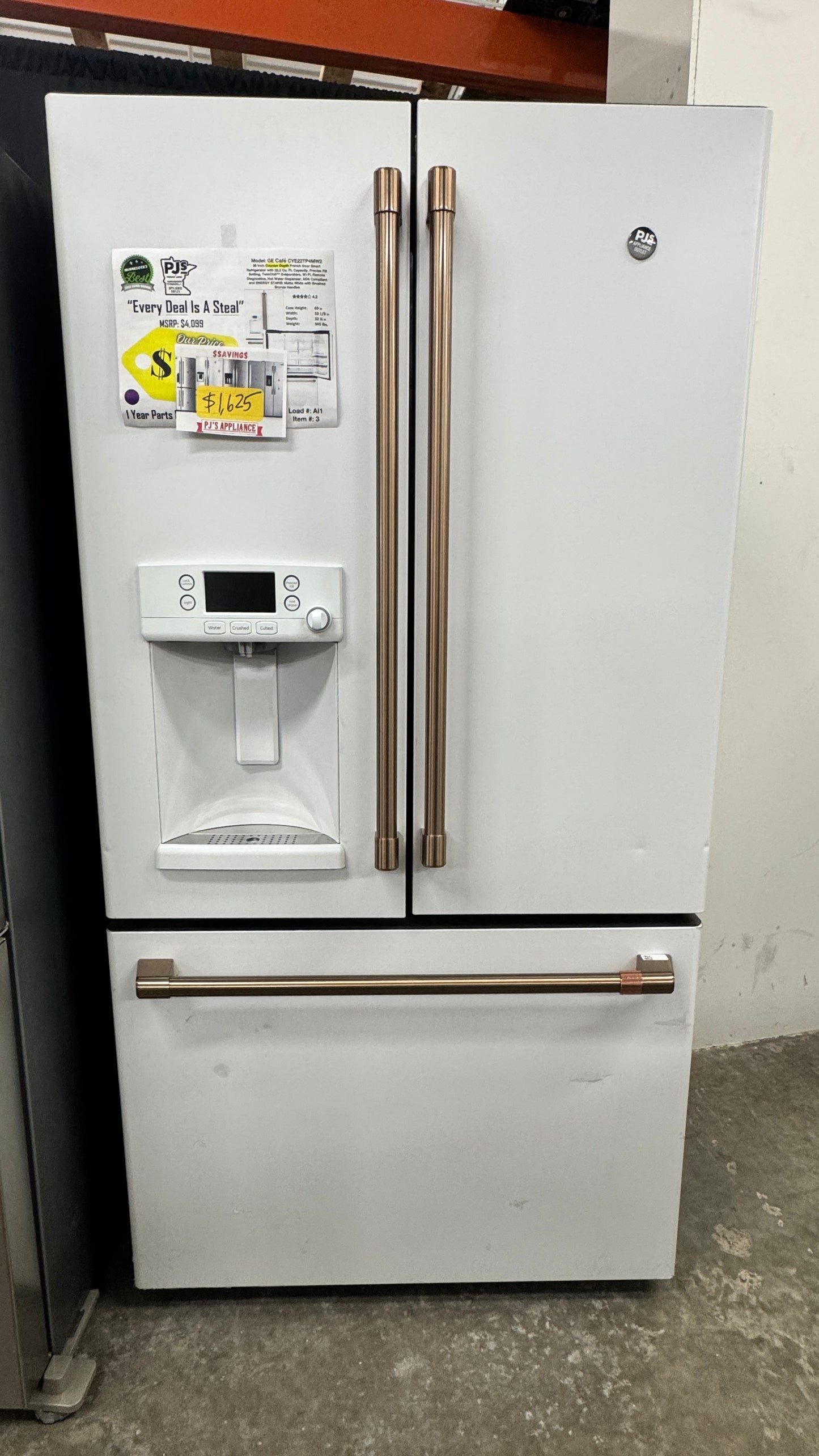GE Cafe© CYE22TP4MW2 ENERGY STAR 22.2 Cu. Ft. Smart Counter-Depth French-Door Refrigerator with Hot Water Dispenser