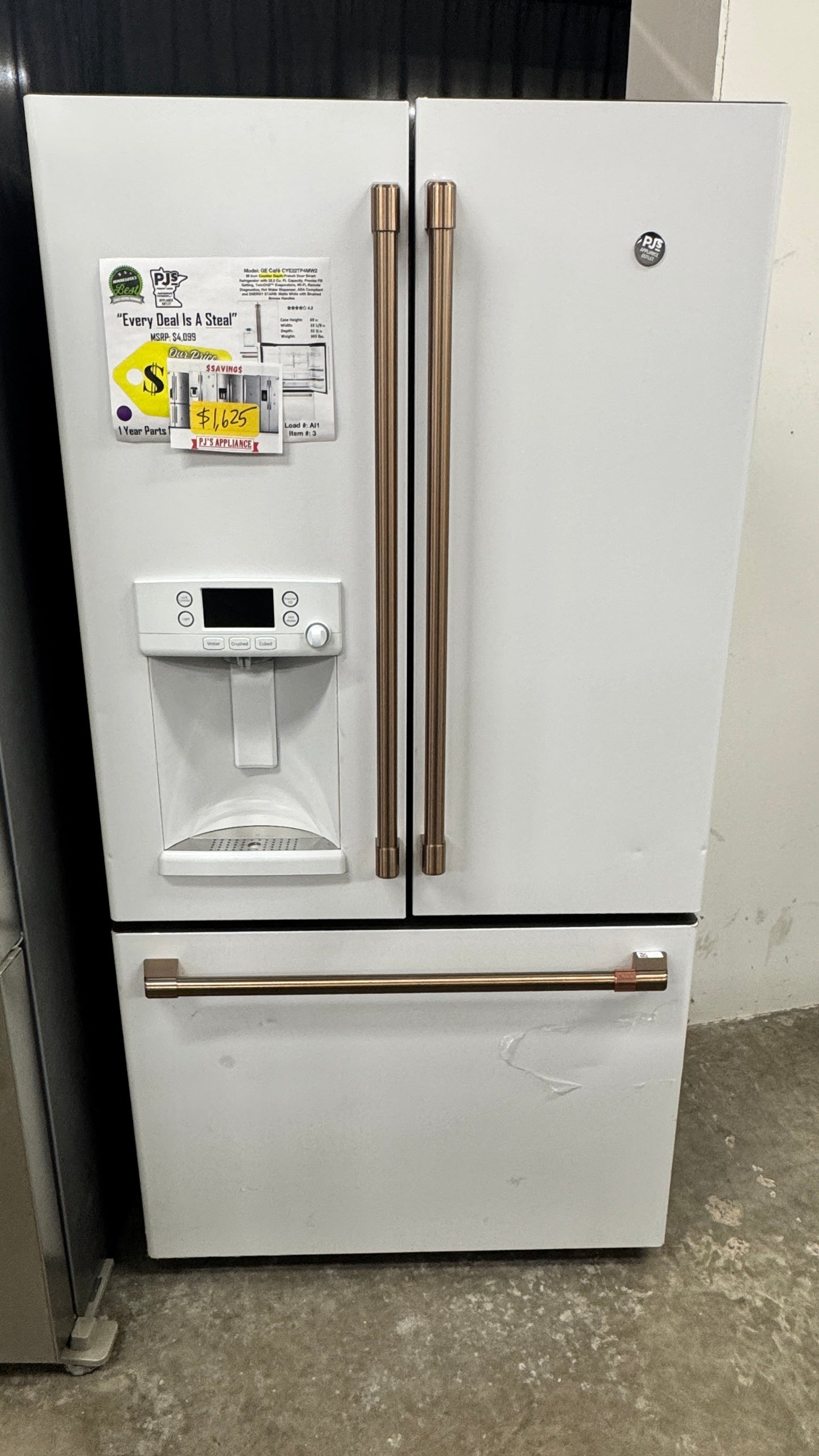 GE Cafe© CYE22TP4MW2 ENERGY STAR 22.2 Cu. Ft. Smart Counter-Depth French-Door Refrigerator with Hot Water Dispenser