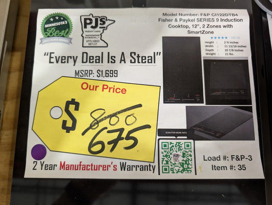 Fisher & Paykel Series 9 Contemporary Series  CI122DTB4 Induction Cooktop with Smoothtop Glass Surface, SmartZone, PowerBoost, Touch&Slide, GentleHeat, Auto Cut-Off Timer, Child Safe and ADA Compliant: 12 Inches, 2 Cooking Zones