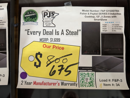 Fisher & Paykel Series 9 Contemporary Series  CI122DTB4 Induction Cooktop with Smoothtop Glass Surface, SmartZone, PowerBoost, Touch&Slide, GentleHeat, Auto Cut-Off Timer, Child Safe and ADA Compliant: 12 Inches, 2 Cooking Zones