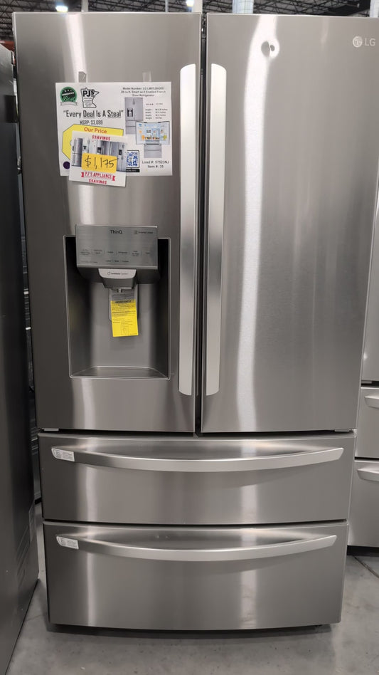 LG LMXS28626S 28 cu.ft. 4-Door French Door, Standard Depth, Ice & Water, Double Freezer, Stainless Steel