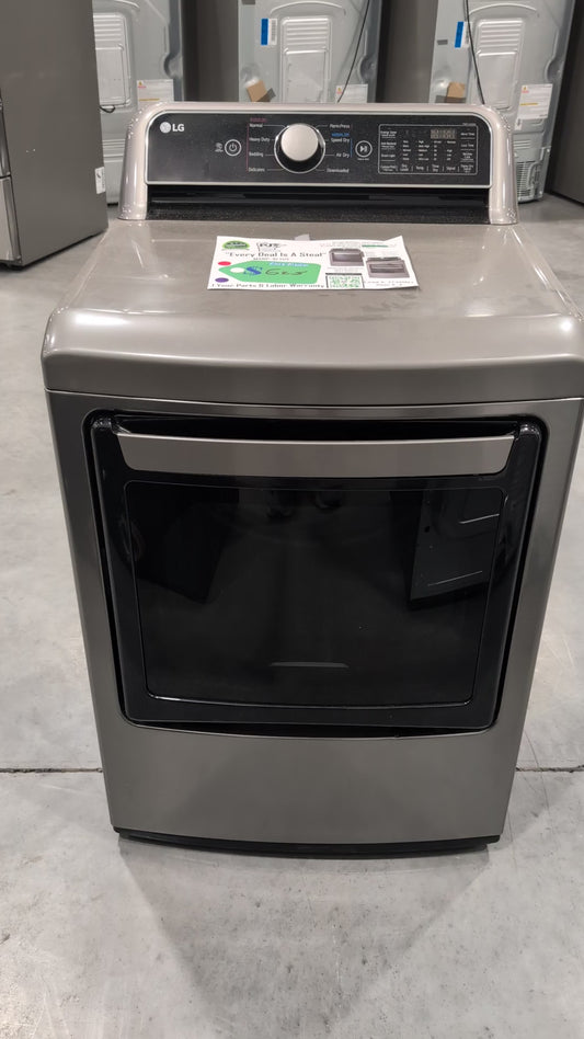 LG  DLE7400VE 27 Inch Smart Electric Dryer with 7.3 Cu. Ft. Capacity, 8 Dry Cycles, 12 Dry Options, Sensor Dry, EasyLoad™ Door, ThinQ® Technology, SmartDiagnosis™, and Energy Star Certified: Graphite Steel