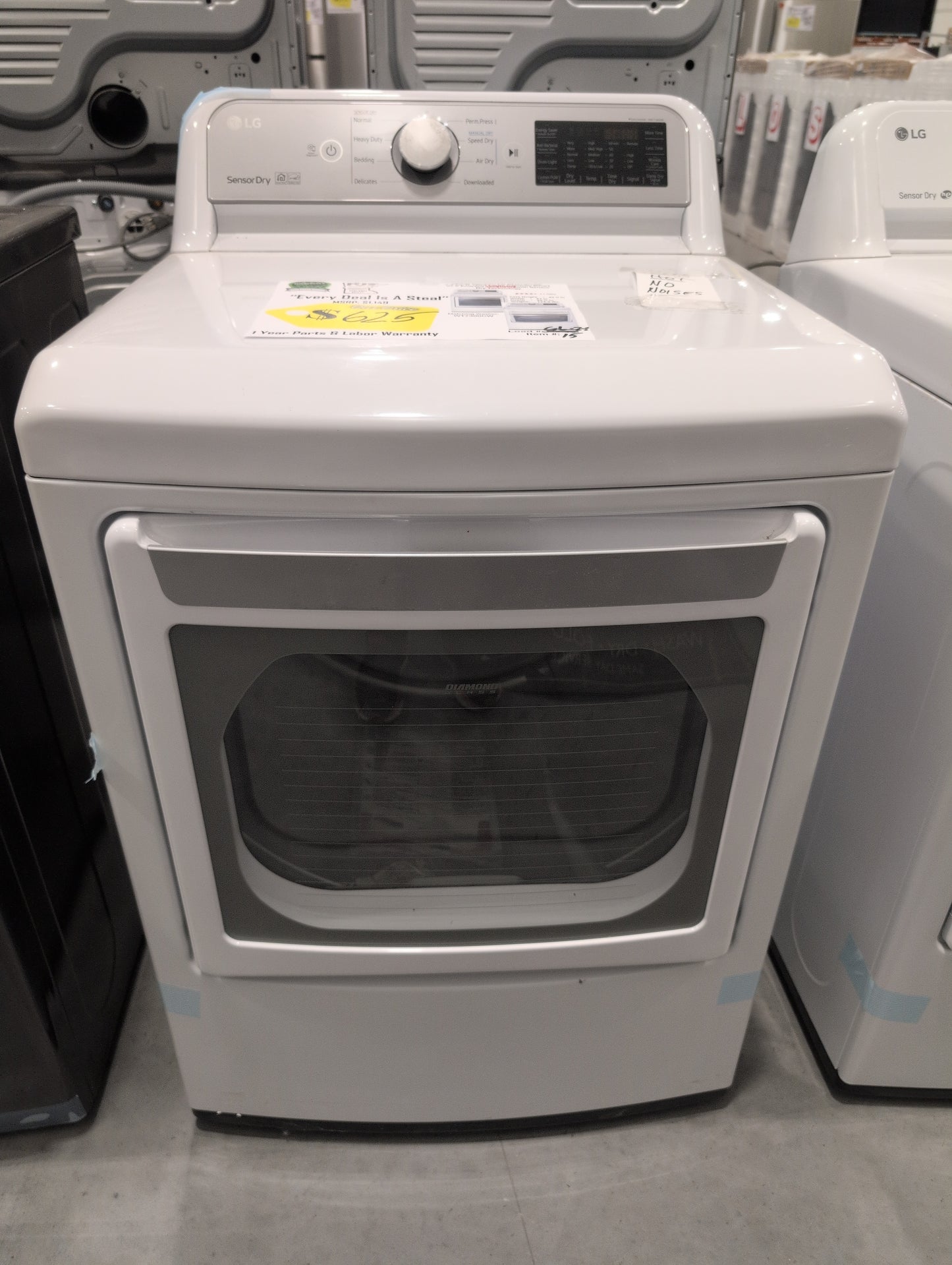 LG DLG7301WE 27 Inch Gas Smart Dryer with 7.3 cu. ft. Capacity, SmartThinQ® Technology, EasyLoad™ Door, FlowSense™ Duct Clogging Indicator, 12 Options, Sensor Dry System, Wi-Fi Connectivity, Voice Activation, Wrinkle Care Option and ENERGY STAR®: White