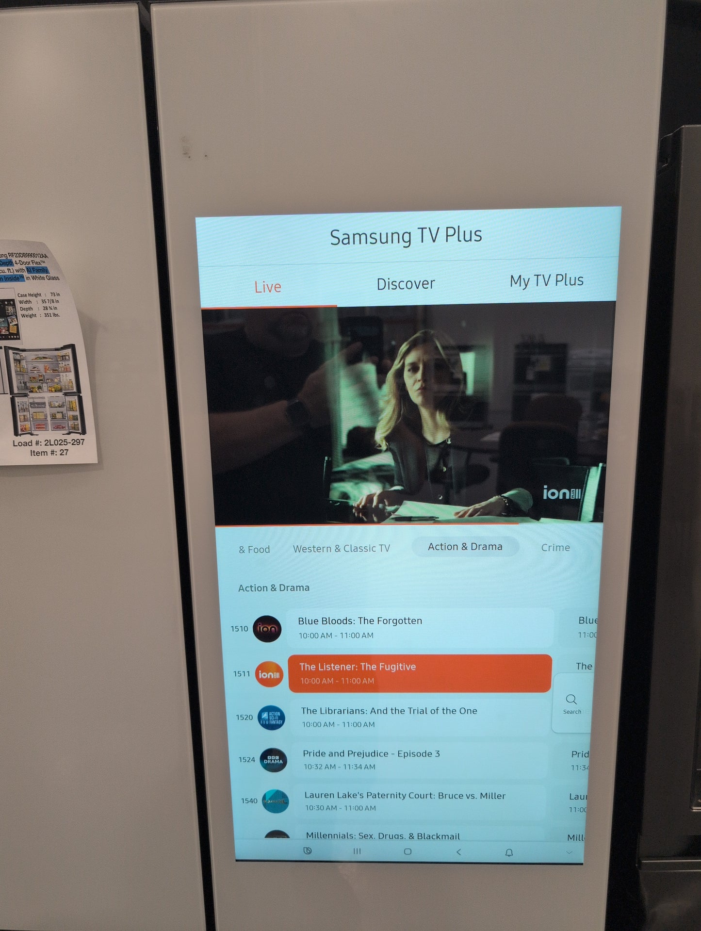 Samsung RF23DB990012AA Bespoke Counter Depth 4-Door Flex™ Refrigerator (23 cu. ft.) with AI Family Hub™+ and AI Vision Inside™ in White Glass