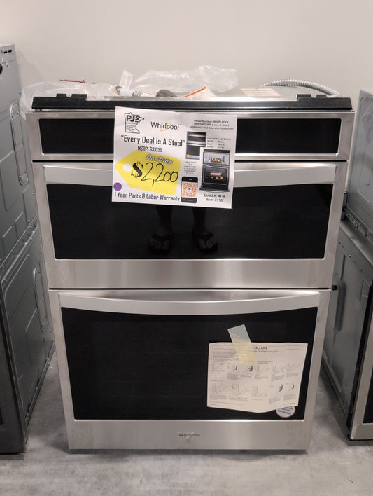 Whirlpool  WOC54EC0HS 30 Inch Smart Combination Wall Oven with Frozen Bake™ Technology, Temperature Sensor Multi-Step Cooking Rapid Preheat Keep Warm Setting Star K Compliant Sabbath Mode 6.4 cu. ft. Total Capacity