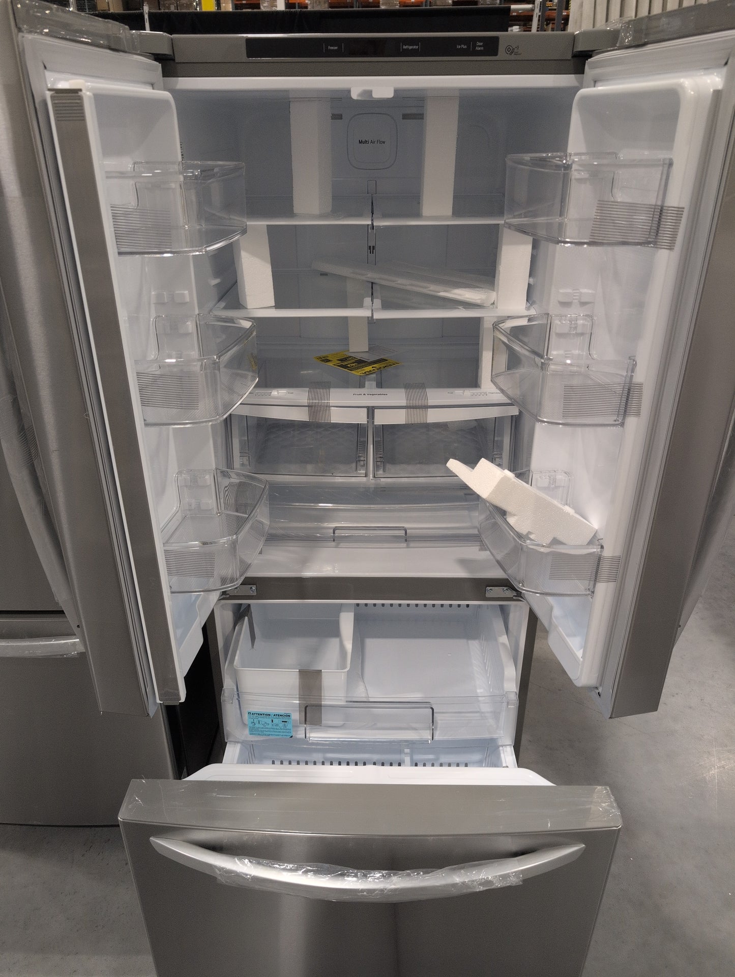 LG LFCS22520S 30 Inch French Door Refrigerator with 21.8 Cu. Ft. Capacity, Glide N' Serve™ Drawer, SpillProtector™ Shelves, Smart Cooling® and Factory Installed Ice Maker: Stainless Steel