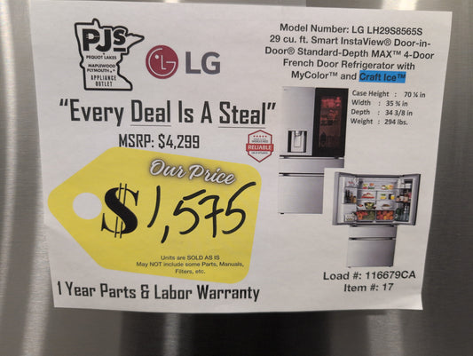 LG LH29S8565S 29 cu. ft. SMART MyColor InstaView Standard-Depth MAX 4-Door French Door Refrigerator in Stainless Steel with Craft Ice