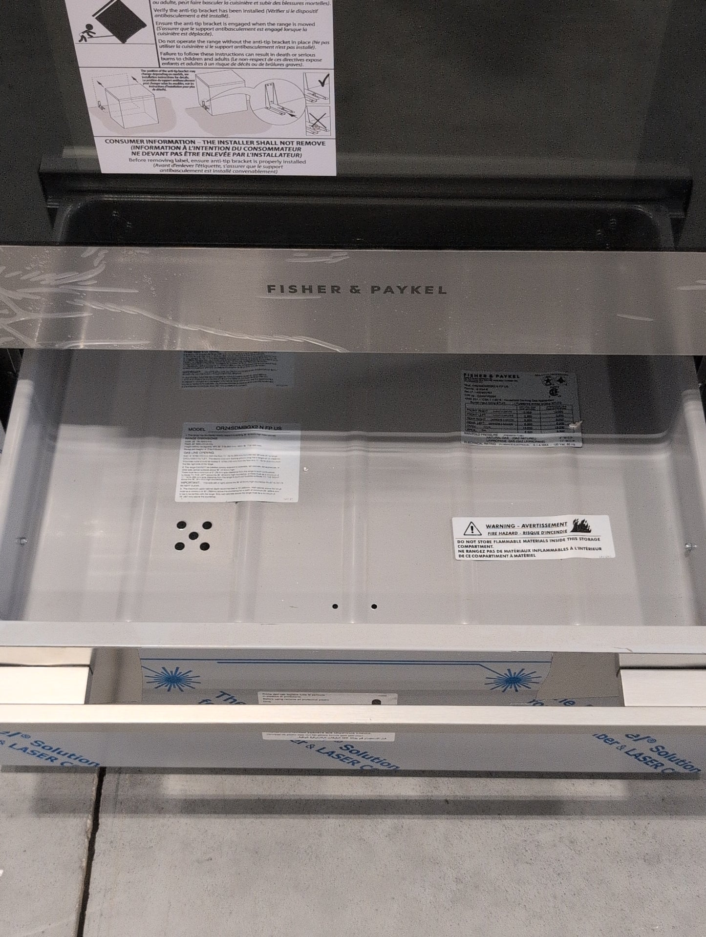 Fisher & Paykel Series 5 Contemporary Series  OR24SDMBGX2N 24 Inch Pro-Style Gas Range with 2.5 cu. ft. Convection Oven, 4 Sealed Burners, Wok Burner, Flame Failure Protection, Liquid Propane Compatible and Storage Drawer