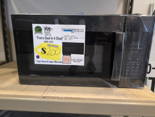 GE JVM6175DKBB 1.7 cu. ft. Over-the-Range Microwave with 1,000 Watts, 300 CFM Ventilation, 10 Power Levels, Sensor Cooking, Melt Feature, Add 30 Seconds Button, Weight and Time Defrost, Clock and Timer and Charcoal Filter: Black