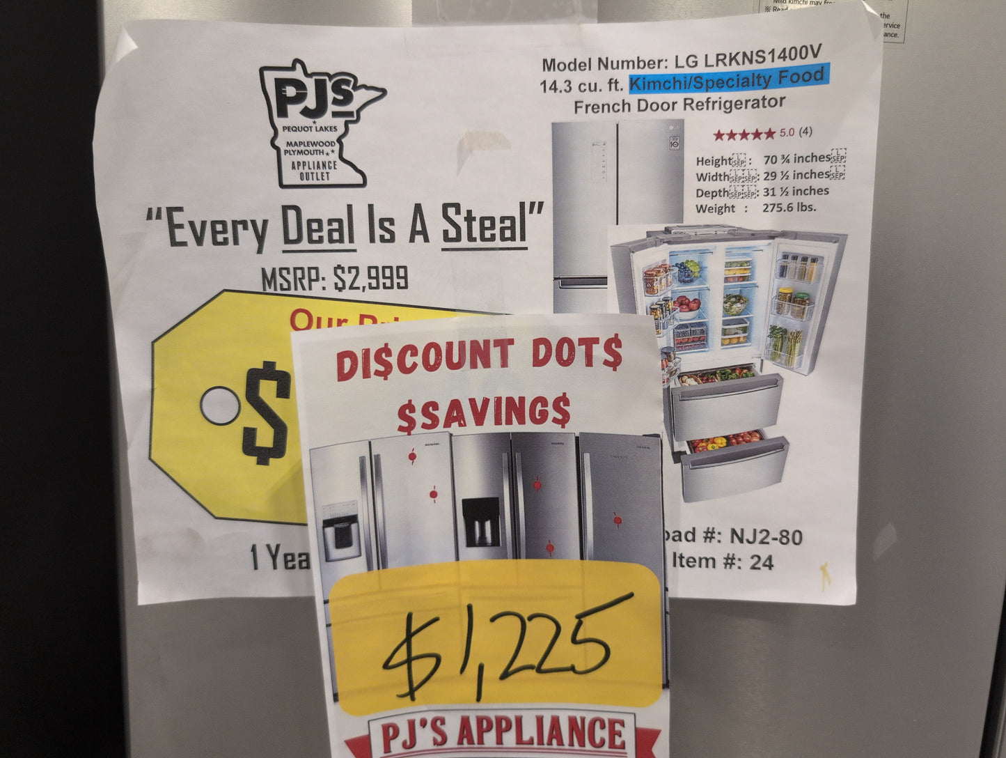 LG LRKNS1400V 30 Inch French 4-Door Kimchi/Specialty Food Refrigerator with 14.3 cu. ft. Capacity, 14 Total Bins, Cooling Care, Multi Storage Mode, Freshness Guard Cover, Multi-Air Flow™ System, and Energy Star Certified