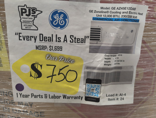 GE Zoneline Base AZ45E12DAB 11,600 BTU (PTAC) Packaged Terminal Air Conditioner with Electric Heat, 11.8 EER, 3.5 Pints Per Hour Dehumidification, R-410A Refrigerant and 230/208 Volt