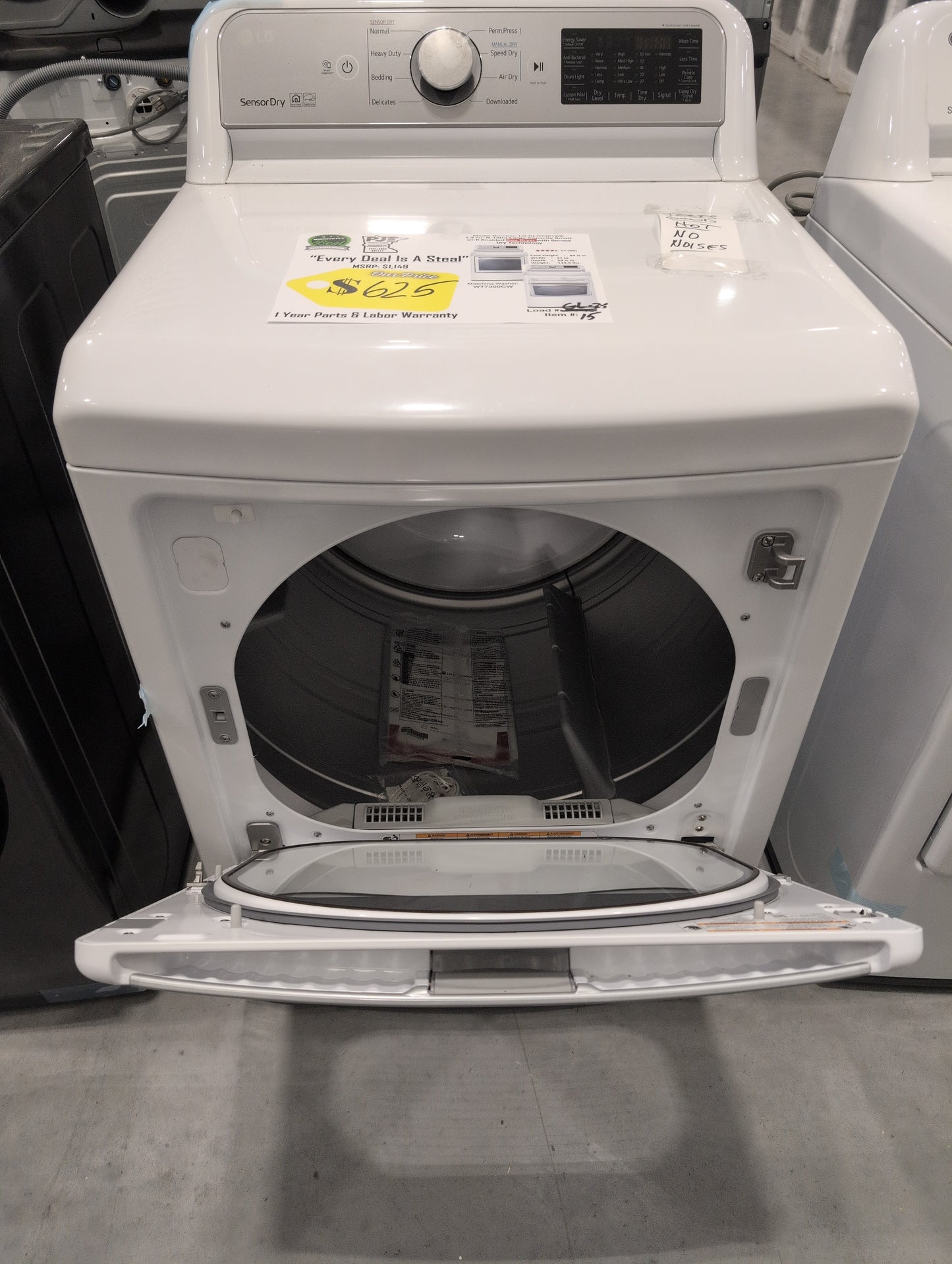 LG DLG7301WE 27 Inch Gas Smart Dryer with 7.3 cu. ft. Capacity, SmartThinQ® Technology, EasyLoad™ Door, FlowSense™ Duct Clogging Indicator, 12 Options, Sensor Dry System, Wi-Fi Connectivity, Voice Activation, Wrinkle Care Option and ENERGY STAR®: White