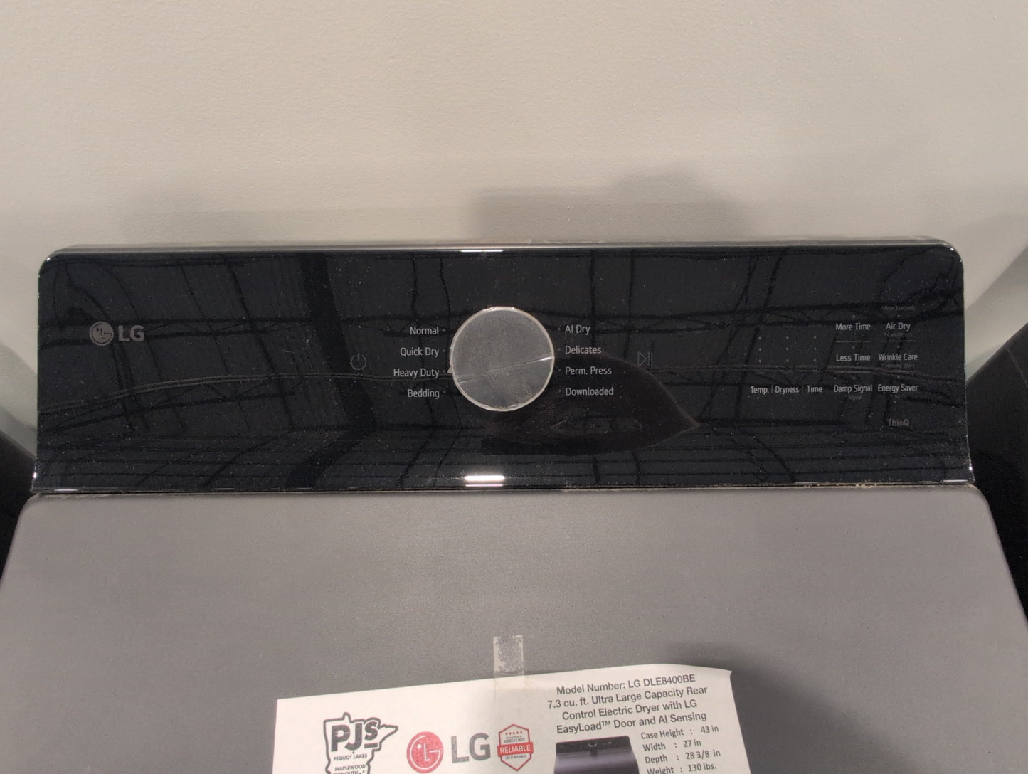 LG DLE8400BE 27 Inch Top Load Electric Dryer with 7.3 cu ft Capacity, EasyLoad™, AI Sensor Dry™, Smart Pairing™, ThinQ® Smart Technology, FlowSense® Duct Clogging and Energy Star Certified