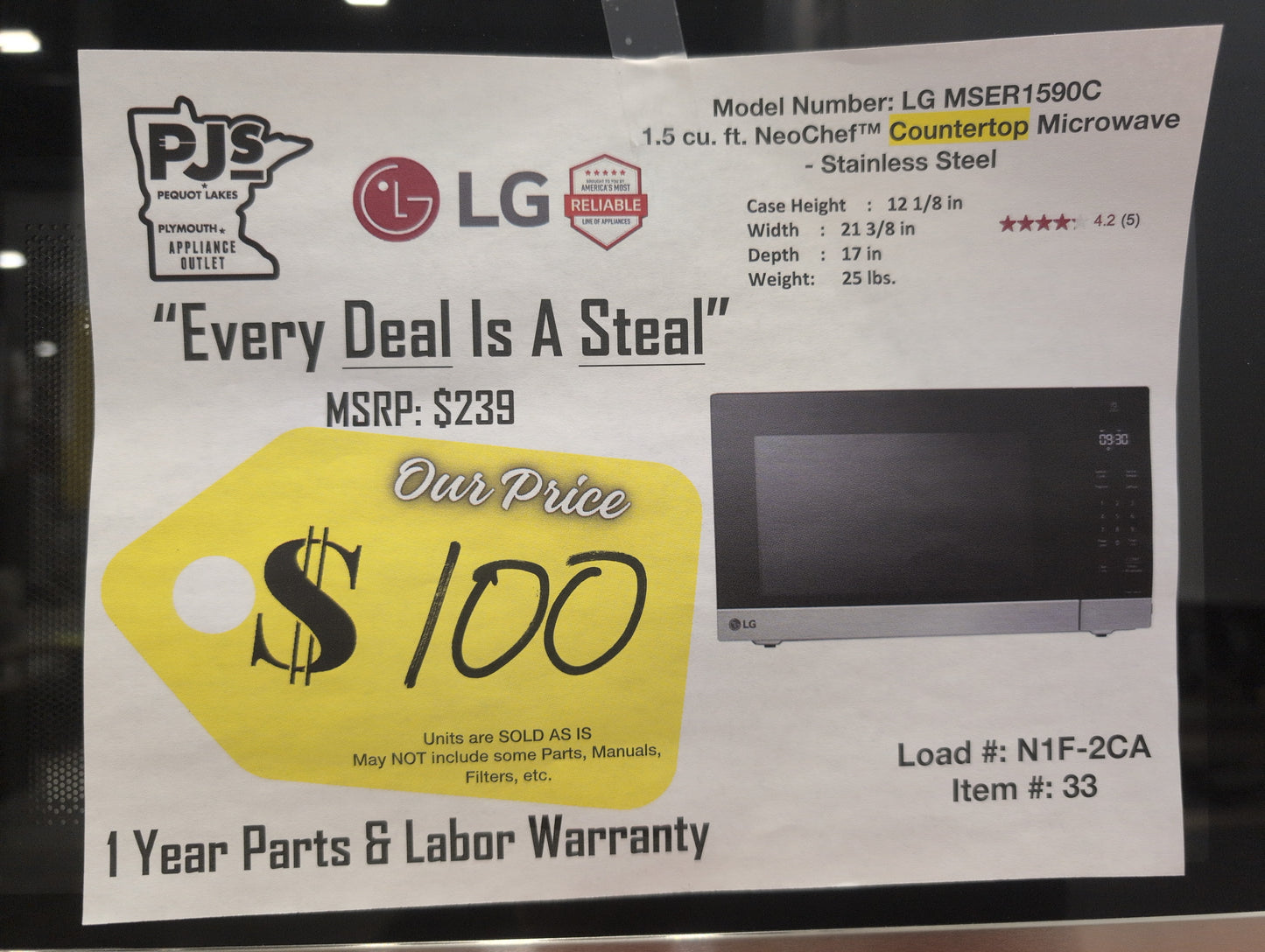 LG MSER1590C  1.5 cu. ft. NeoChef™ Countertop Microwave - Stainless Steel