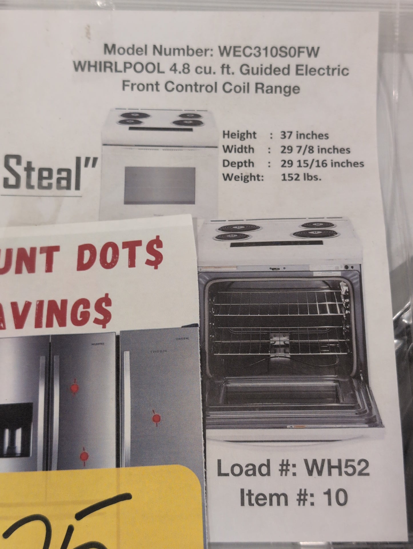 WHIRLPOOL WEC310S0FW 4.8 cu. ft. Slide-In Front Control Coil Top Electric Range