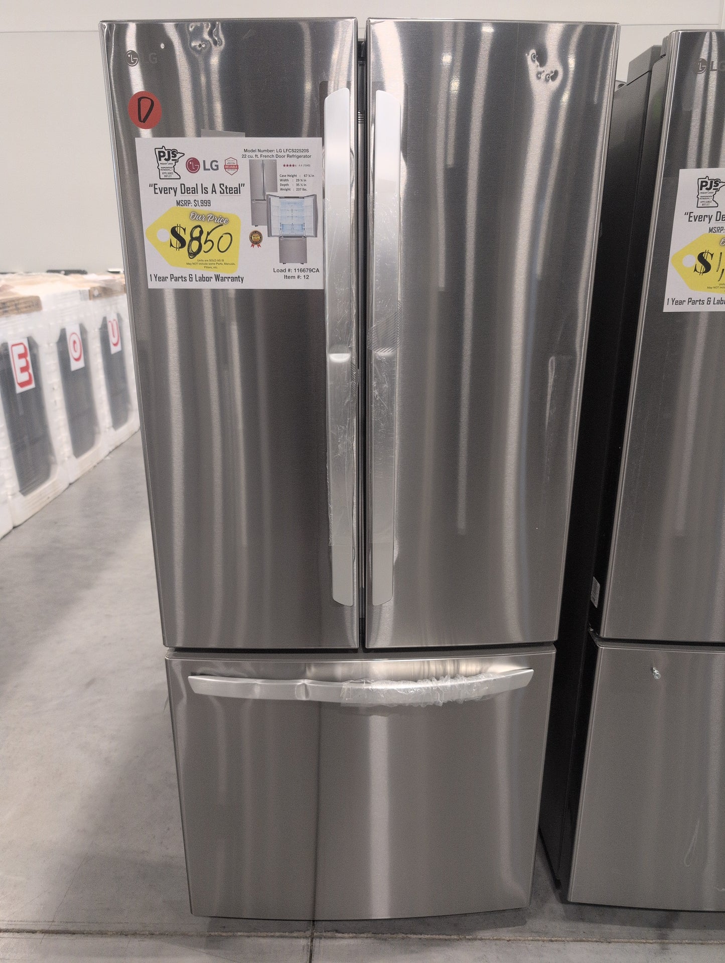 LG LFCS22520S 30 Inch French Door Refrigerator with 21.8 Cu. Ft. Capacity, Glide N' Serve™ Drawer, SpillProtector™ Shelves, Smart Cooling® and Factory Installed Ice Maker: Stainless Steel