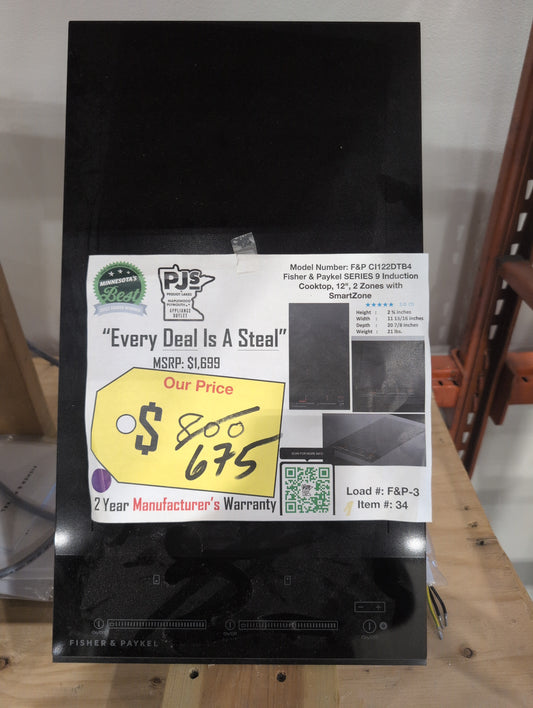 Fisher & Paykel Series 9 Contemporary Series  CI122DTB4 Induction Cooktop with Smoothtop Glass Surface, SmartZone, PowerBoost, Touch&Slide, GentleHeat, Auto Cut-Off Timer, Child Safe and ADA Compliant: 12 Inches, 2 Cooking Zones