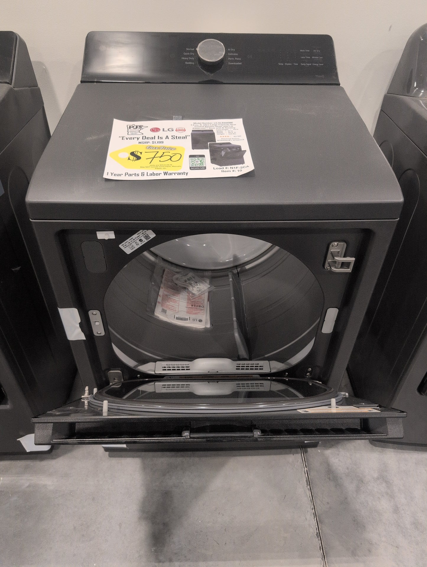 LG DLE8400BE 27 Inch Top Load Electric Dryer with 7.3 cu ft Capacity, EasyLoad™, AI Sensor Dry™, Smart Pairing™, ThinQ® Smart Technology, FlowSense® Duct Clogging and Energy Star Certified