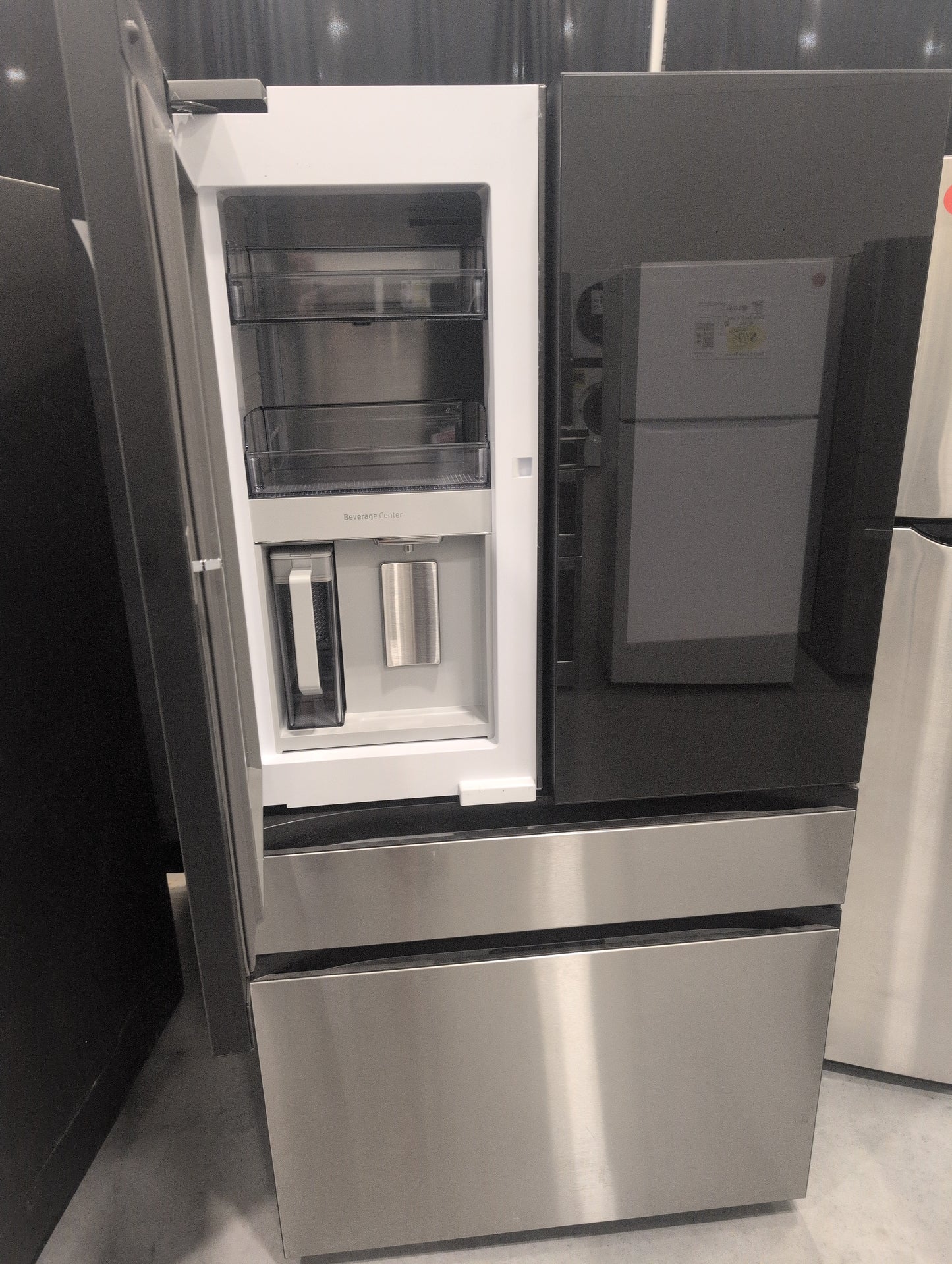 SAMSUNG RF29BB8900QKAA Bespoke 4-Door French Door Refrigerator (29 cu. ft.) - in Charcoal Glass Top and Family Hub™ Panels with Stainless Steel Middle and Bottom Panels