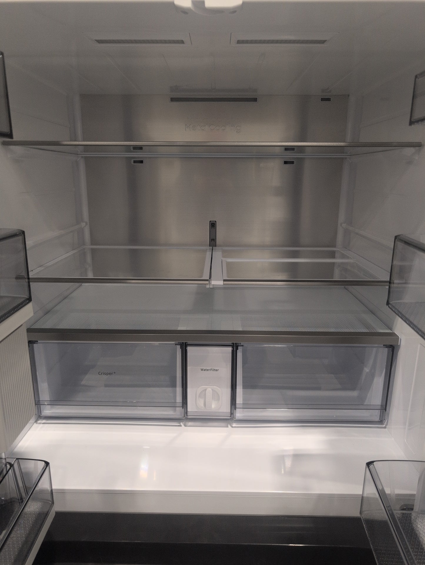 SAMSUNG RF29BB8900QKAA Bespoke 4-Door French Door Refrigerator (29 cu. ft.) - in Charcoal Glass Top and Family Hub™ Panels with Stainless Steel Middle and Bottom Panels