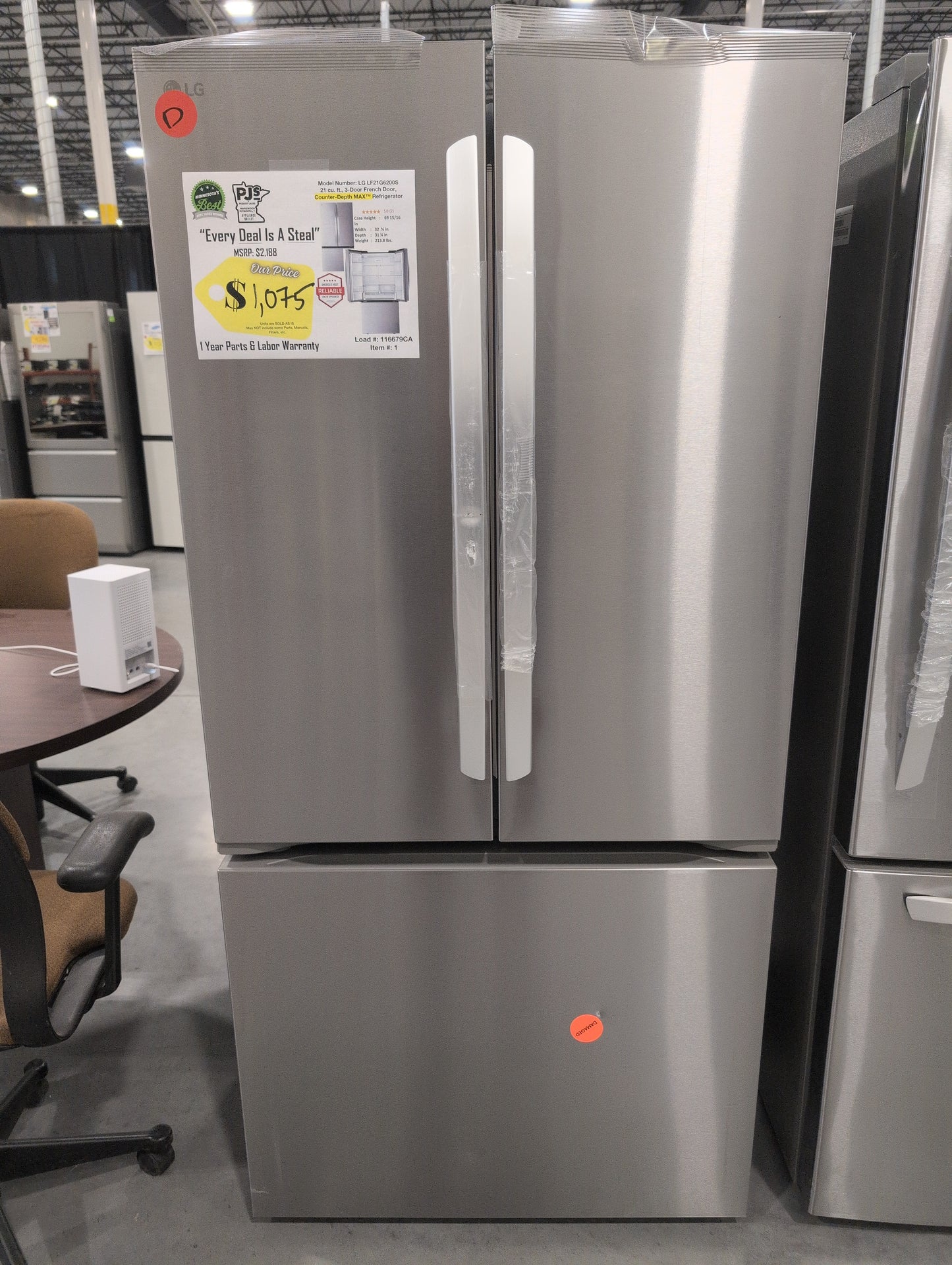 LG LF21G6200S 33 Inch Smart Counter Depth MAX French Door Refrigerator with 21 Cu. Ft. Capacity, Wi-Fi Enabled, SmartDiagnosis™, Glide N' Serve® Drawer, 6 Door Bins, Crispers, ADA Compliant, and ENERGY STAR® Qualified