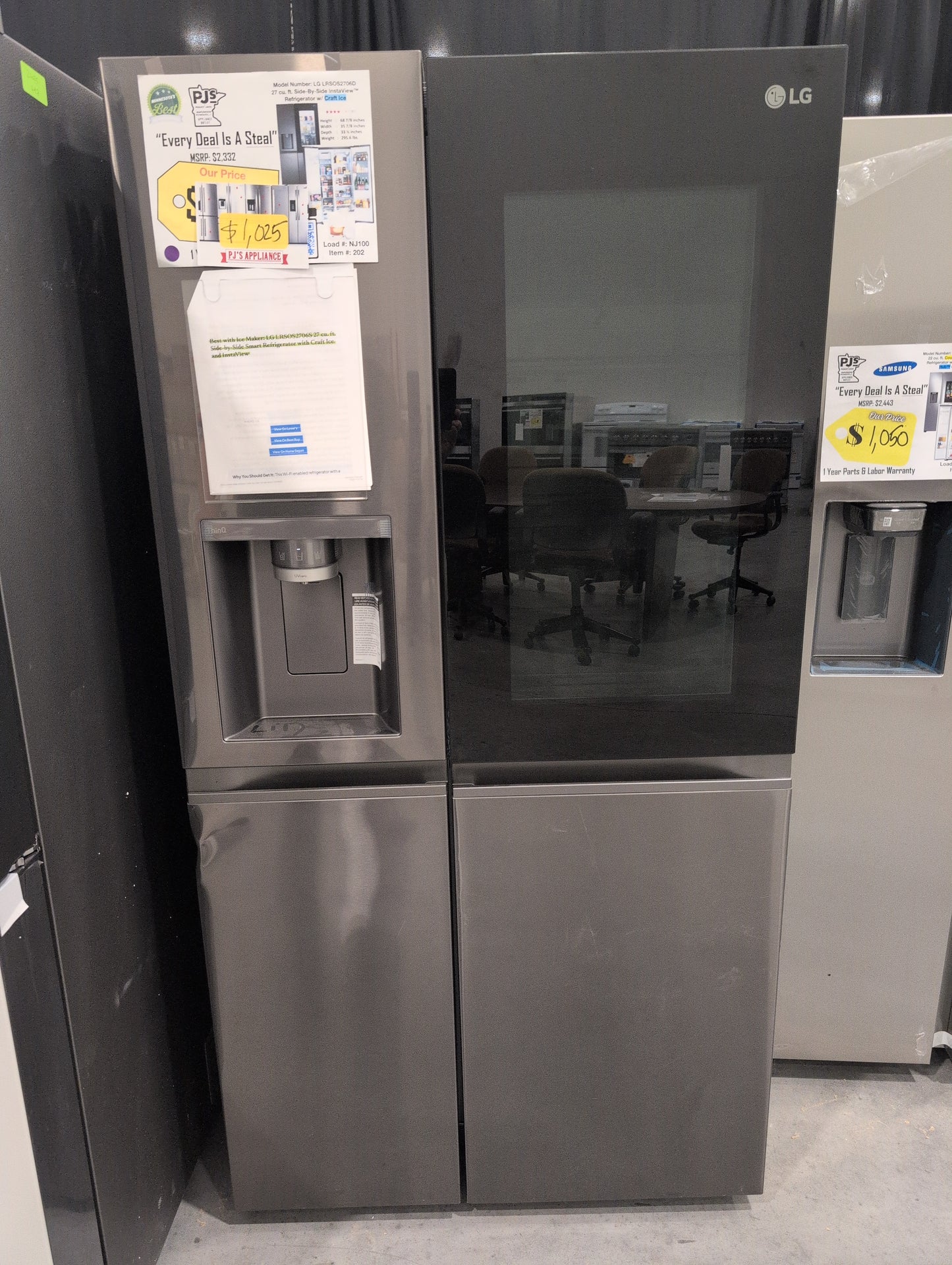 LG LRSOS2706D 27 cu. ft. Side-By-Side InstaView Refrigerator w/ Craft Ice - Black Stainless